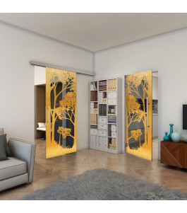 Glasschiebetür SLIM-LINE - Fineprint Model 110 Gold auf Grauglas