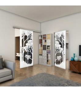 Glasschiebetür SLIM-LINE - Fineprint Model 110 Weiss auf Grauglas