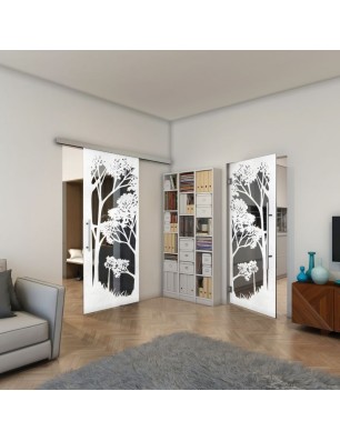 Glasschiebetür SLIM-LINE - Fineprint Model 110 Weiss auf Grauglas