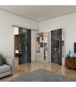 Glasschiebetür SLIM-LINE - Fineprint Model 112 Schwarz auf Grauglas