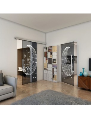 Glasschiebetür SLIM-LINE - Fineprint Model 113 Weiss auf Grauglas