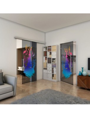 Glasschiebetür SLIM-LINE - Fineprint Model 114 Verlauf auf Grauglas