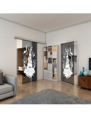 Glasschiebetür SLIM-LINE - Fineprint Model 114 Weiss auf Grauglas