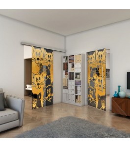 Glasschiebetür SLIM-LINE - Fineprint Model 115 Gold auf Grauglas