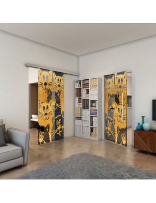 Glasschiebetür SLIM-LINE - Fineprint Model 115 Gold auf Grauglas