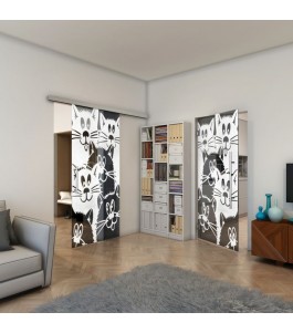 Glasschiebetür SLIM-LINE - Fineprint Model 115 Weiss auf Grauglas