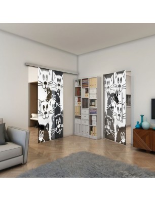 Glasschiebetür SLIM-LINE - Fineprint Model 115 Weiss auf Grauglas