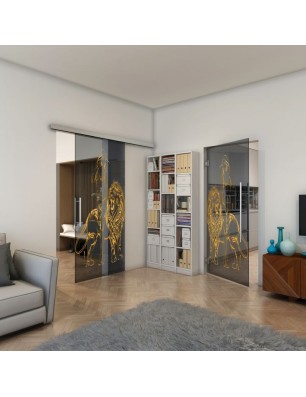 Glasschiebetür SLIM-LINE - Fineprint Model 117 Gold auf Grauglas