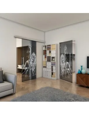 Glasschiebetür SLIM-LINE - Fineprint Model 117 Weiss auf Grauglas