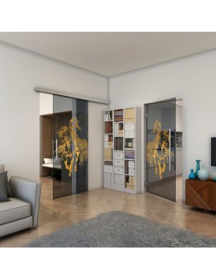 Glasschiebetür SLIM-LINE - Fineprint Model 118 Gold auf Grauglas