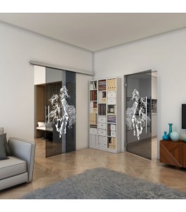 Glasschiebetür SLIM-LINE - Fineprint Model 118 Weiss auf Grauglas