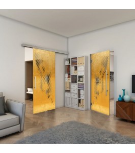 Glasschiebetür SLIM-LINE - Fineprint Model 120 Gold auf Grauglas