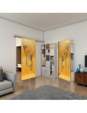 Glasschiebetür SLIM-LINE - Fineprint Model 120 Gold auf Grauglas