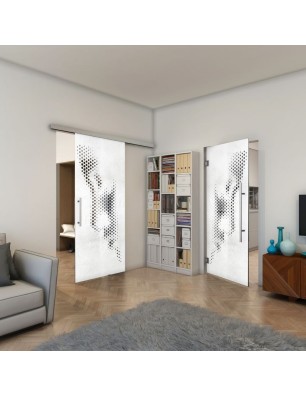 Glasschiebetür SLIM-LINE - Fineprint Model 120 Weiss auf Grauglas