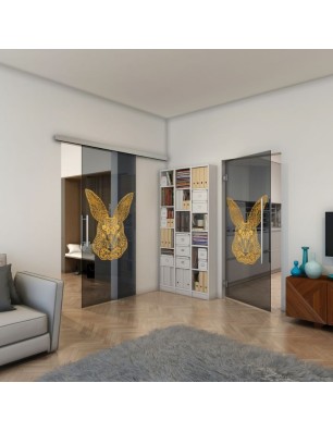 Glasschiebetür SLIM-LINE - Fineprint Model 121 Gold auf Grauglas