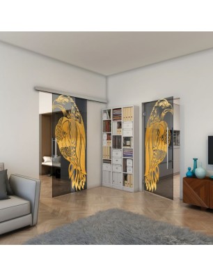 Glasschiebetür SLIM-LINE - Fineprint Model 122 Gold auf Grauglas