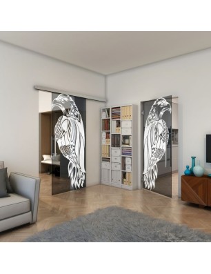 Glasschiebetür SLIM-LINE - Fineprint Model 122 Weiss auf Grauglas