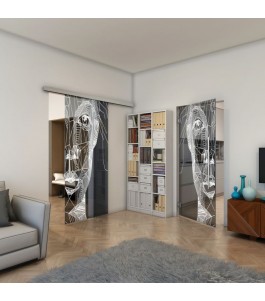 Glasschiebetür SLIM-LINE - Fineprint Model 123 Weiss auf Grauglas
