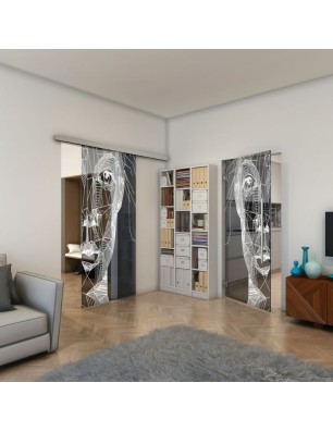 Glasschiebetür SLIM-LINE - Fineprint Model 123 Weiss auf Grauglas