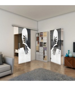 Glasschiebetür SLIM-LINE - Fineprint Model 124 Weiss auf Grauglas