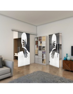 Glasschiebetür SLIM-LINE - Fineprint Model 124 Weiss auf Grauglas