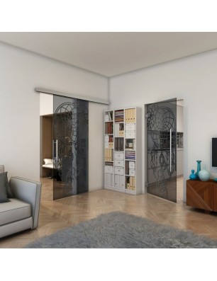 Glasschiebetür SLIM-LINE - Fineprint Model 125 Schwarz auf Grauglas