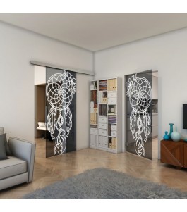 Glasschiebetür SLIM-LINE - Fineprint Model 125 Weiss auf Grauglas