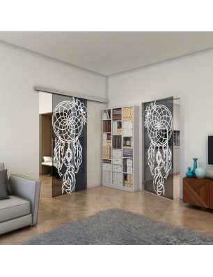 Glasschiebetür SLIM-LINE - Fineprint Model 125 Weiss auf Grauglas