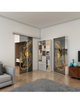 Glasschiebetür SLIM-LINE - Fineprint Model 126 Gold auf Grauglas