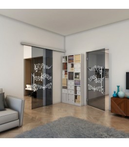 Glasschiebetür SLIM-LINE - Fineprint Model 128 Weiss auf Grauglas