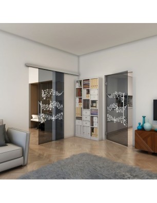 Glasschiebetür SLIM-LINE - Fineprint Model 128 Weiss auf Grauglas