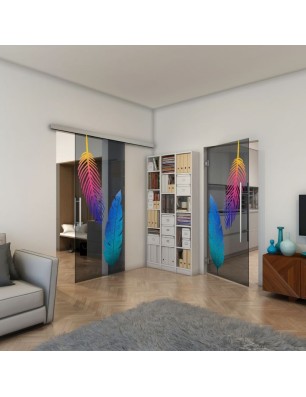 Glasschiebetür SLIM-LINE - Fineprint Model 129 Verlauf auf Grauglas