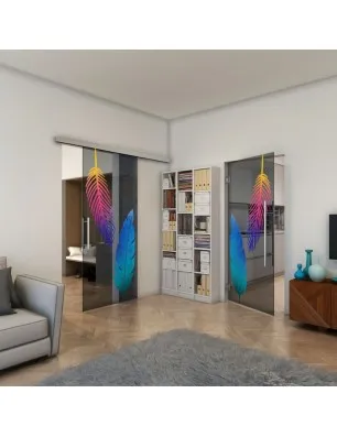 Glasschiebetür SLIM-LINE - Fineprint Model 129 Verlauf auf Grauglas