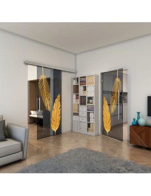 Glasschiebetür SLIM-LINE - Fineprint Model 129 Gold auf Grauglas