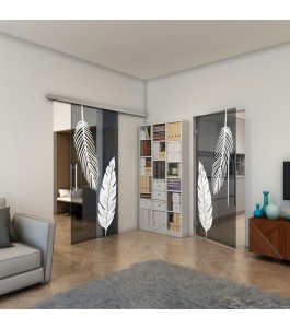 Glasschiebetür SLIM-LINE - Fineprint Model 129 Weiss auf Grauglas