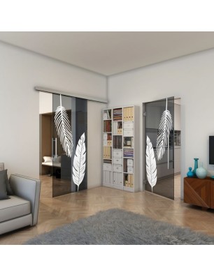 Glasschiebetür SLIM-LINE - Fineprint Model 129 Weiss auf Grauglas