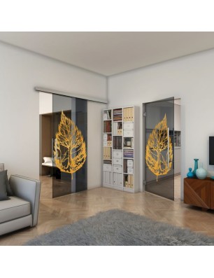 Glasschiebetür SLIM-LINE - Fineprint Model 130 Gold auf Grauglas