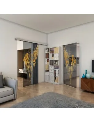 Glasschiebetür SLIM-LINE - Fineprint Model 131 Gold auf Grauglas