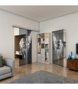 Glasschiebetür SLIM-LINE - Fineprint Model 131 Weiss auf Grauglas