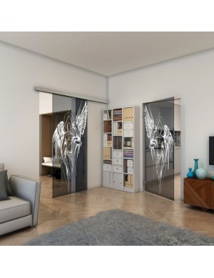 Glasschiebetür SLIM-LINE - Fineprint Model 131 Weiss auf Grauglas