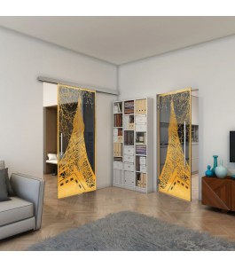 Glasschiebetür SLIM-LINE - Fineprint Model 132 Gold auf Grauglas