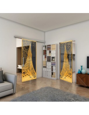 Glasschiebetür SLIM-LINE - Fineprint Model 132 Gold auf Grauglas