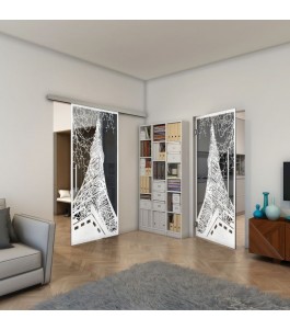 Glasschiebetür SLIM-LINE - Fineprint Model 132 Weiss auf Grauglas