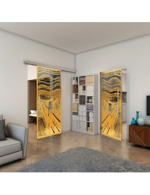 Glasschiebetür SLIM-LINE - Fineprint Model 133 Gold auf Grauglas