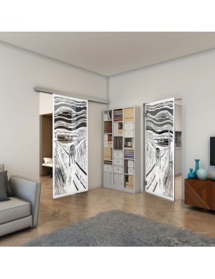Glasschiebetür SLIM-LINE - Fineprint Model 133 Weiss auf Grauglas
