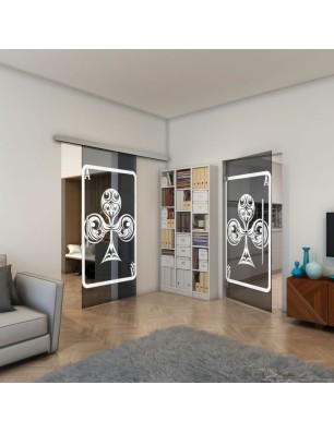 Glasschiebetür SLIM-LINE - Fineprint Model 135 Weiss auf Grauglas