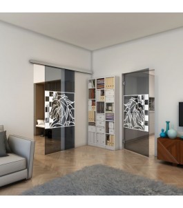 Glasschiebetür SLIM-LINE - Fineprint Model 137 Weiss auf Grauglas