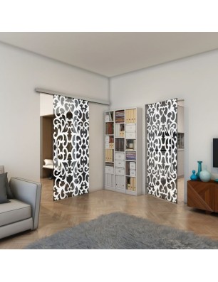 Glasschiebetür SLIM-LINE - Fineprint Model 139 Weiss auf Grauglas