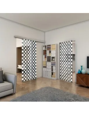 Glasschiebetür SLIM-LINE - Fineprint Model 142 Weiss auf Grauglas