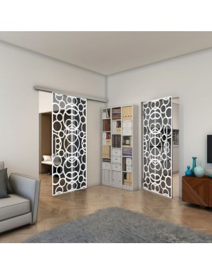 Glasschiebetür SLIM-LINE - Fineprint Model 144 Weiss auf Grauglas
